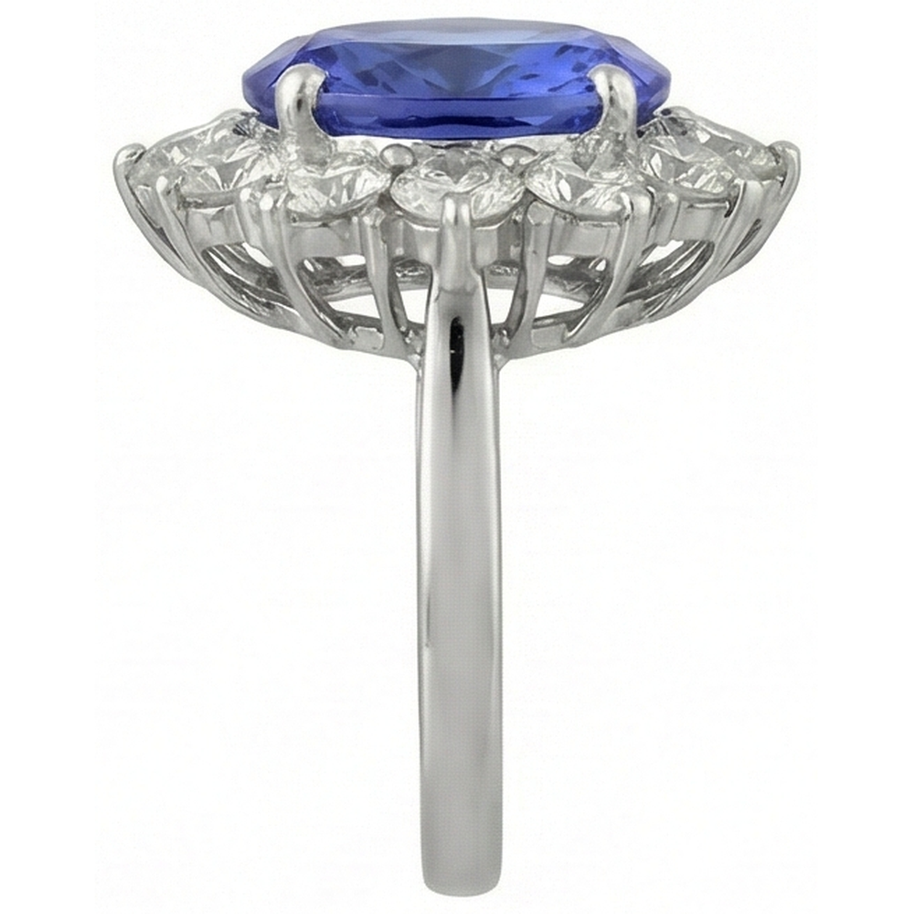 Sparkling 6 Carat Oval AAA Tanzanite And Round Natural Earth Mined Diamonds Ring