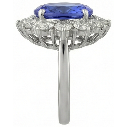Sparkling 6 Carat Oval AAA Tanzanite And Round Natural Earth Mined Diamonds Ring
