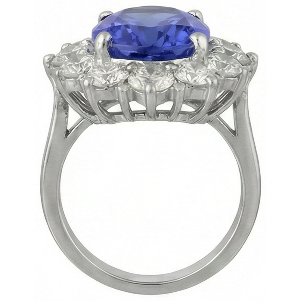 Sparkling 6 Carat Oval AAA Tanzanite And Round Natural Earth Mined Diamonds Ring