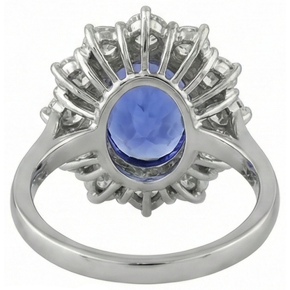 Sparkling 6 Carat Oval AAA Tanzanite And Round Natural Earth Mined Diamonds Ring