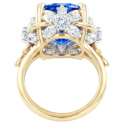 Sparkling Cushion Ceylon Color Sapphire IGI CERTIFIED Diamond Ring 7.81 Ct Yellow Gold 14K