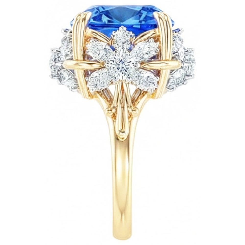 Sparkling Cushion Ceylon Color Sapphire IGI CERTIFIED Diamond Ring 7.81 Ct Yellow Gold 14K