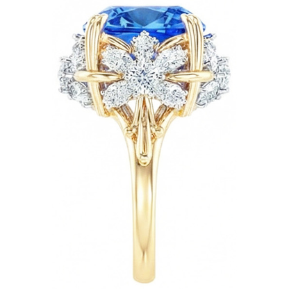 Sparkling Cushion Ceylon Color Sapphire IGI CERTIFIED Diamond Ring 7.81 Ct Yellow Gold 14K