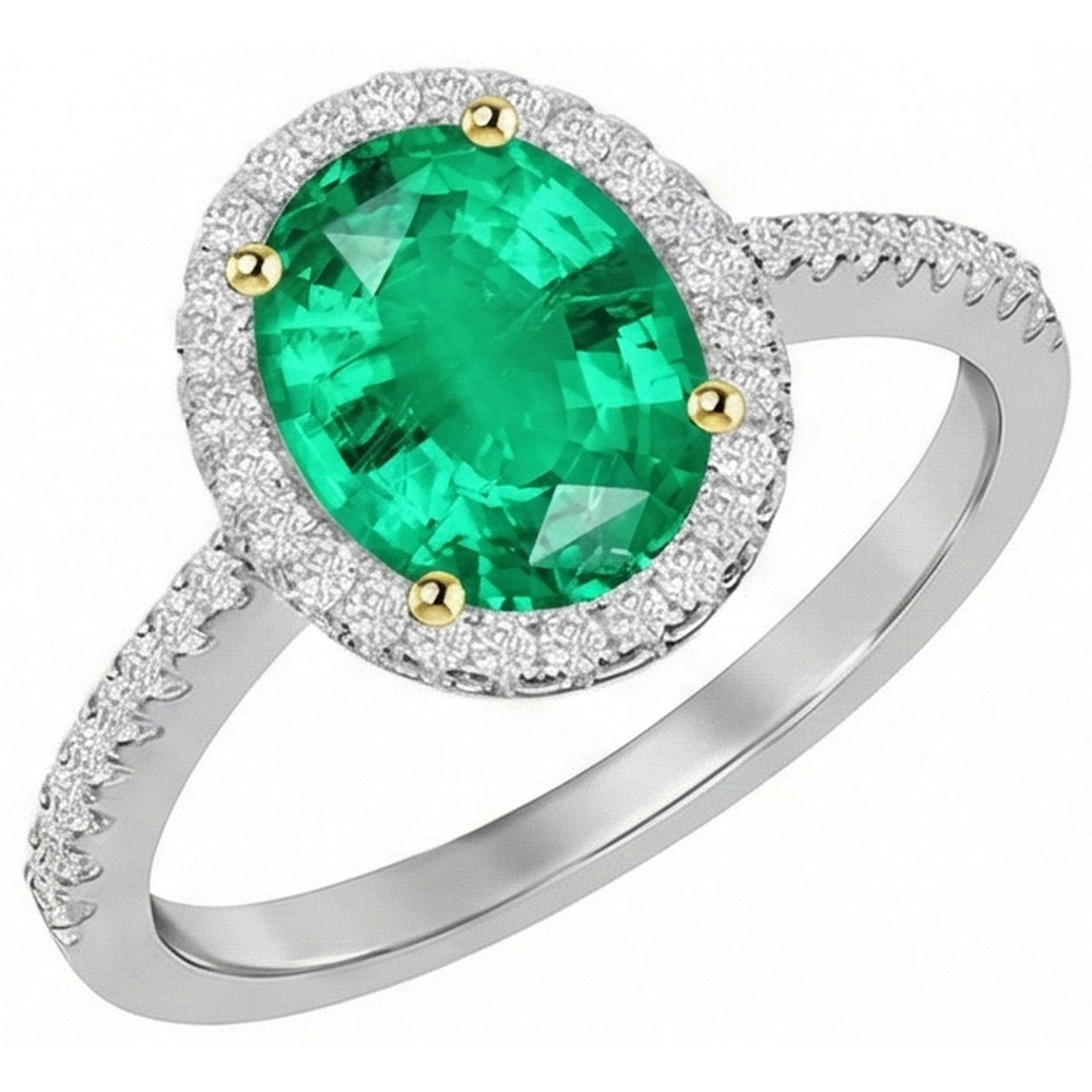 Natural Real ( Not Lab Grown ) Sparkling Diamond Gemstone Ring Green Emerald GIA Oval