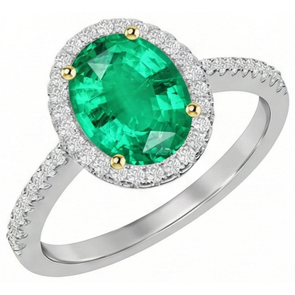 Natural Real ( Not Lab Grown ) Sparkling Diamond Gemstone Ring Green Emerald GIA Oval