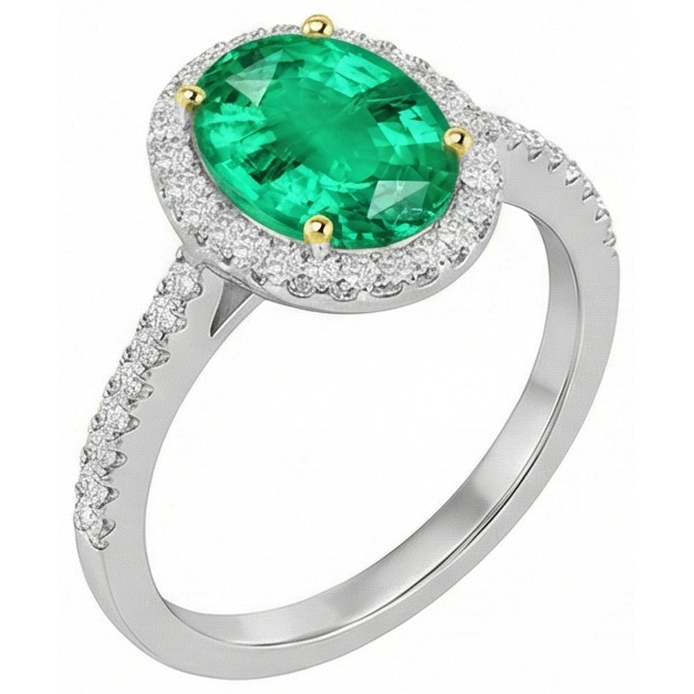 Natural Real ( Not Lab Grown ) Sparkling Diamond Gemstone Ring Green Emerald GIA Oval
