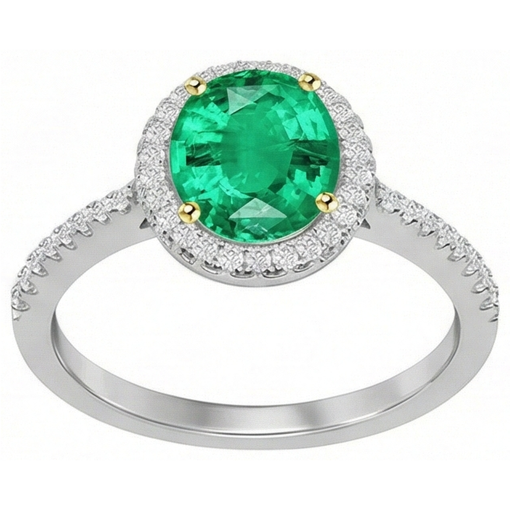 Natural Real ( Not Lab Grown ) Sparkling Diamond Gemstone Ring Green Emerald GIA Oval
