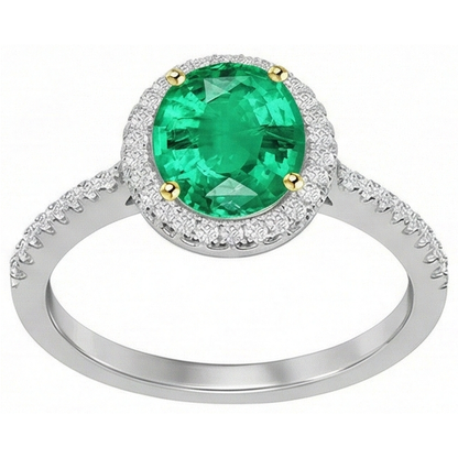 Natural Real ( Not Lab Grown ) Sparkling Diamond Gemstone Ring Green Emerald GIA Oval