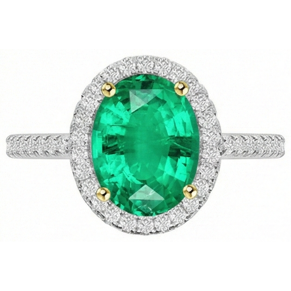 Natural Real ( Not Lab Grown ) Sparkling Diamond Gemstone Ring Green Emerald GIA Oval