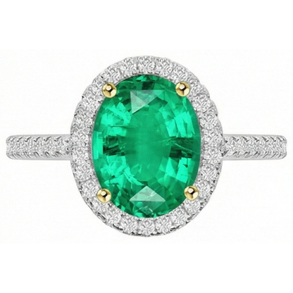 Natural Real ( Not Lab Grown ) Sparkling Diamond Gemstone Ring Green Emerald GIA Oval