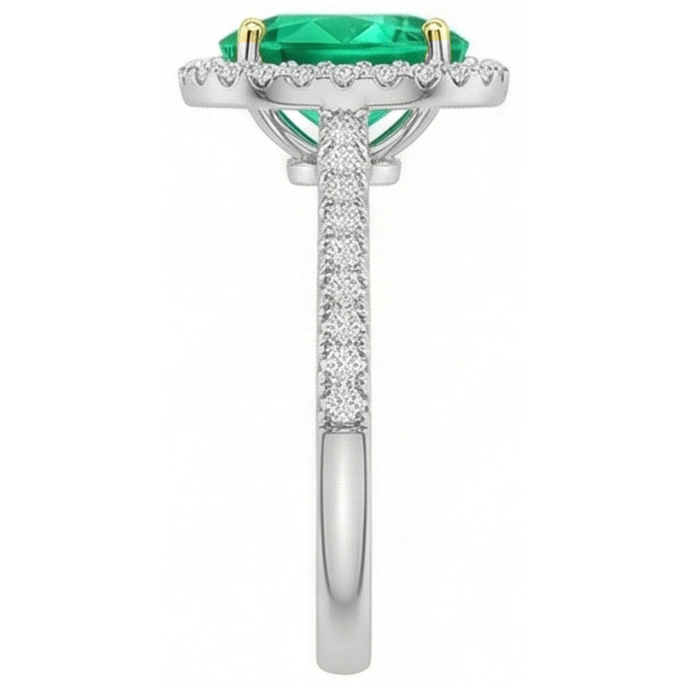 Natural Real ( Not Lab Grown ) Sparkling Diamond Gemstone Ring Green Emerald GIA Oval