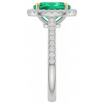 Natural Real ( Not Lab Grown ) Sparkling Diamond Gemstone Ring Green Emerald GIA Oval