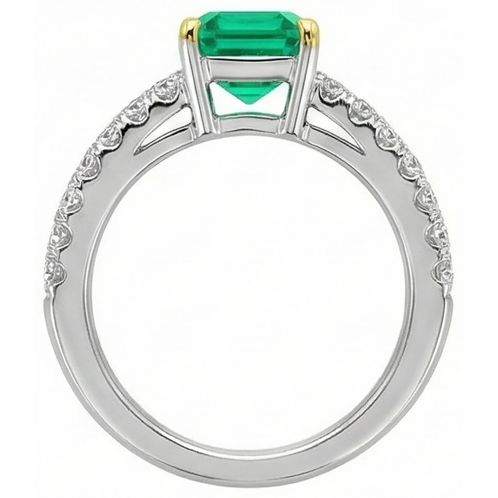 Natural Real ( Not Lab Grown ) Sparkling Diamond & Green Emerald GIA Ring Wedding Jewelry Pave Set