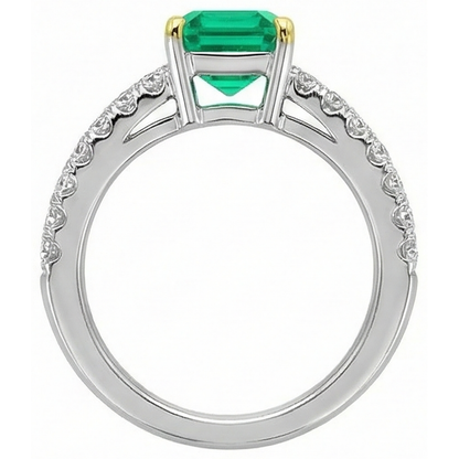 Natural Real ( Not Lab Grown ) Sparkling Diamond & Green Emerald GIA Ring Wedding Jewelry Pave Set