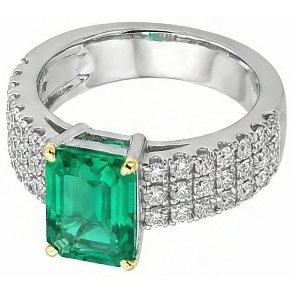 Natural Real ( Not Lab Grown ) Sparkling Diamond & Green Emerald GIA Ring Wedding Jewelry Pave Set