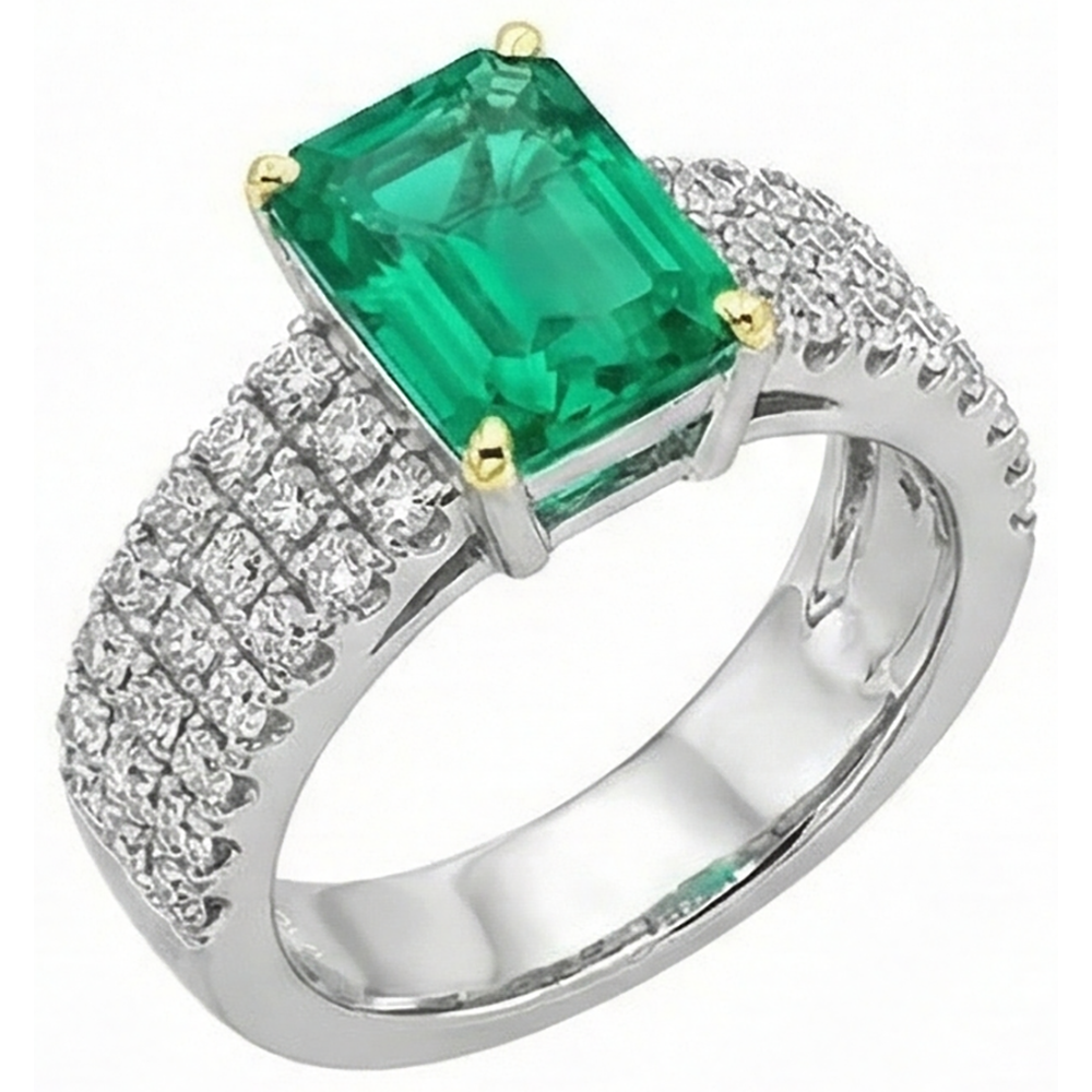 Natural Real ( Not Lab Grown ) Sparkling Diamond & Green Emerald GIA Ring Wedding Jewelry Pave Set