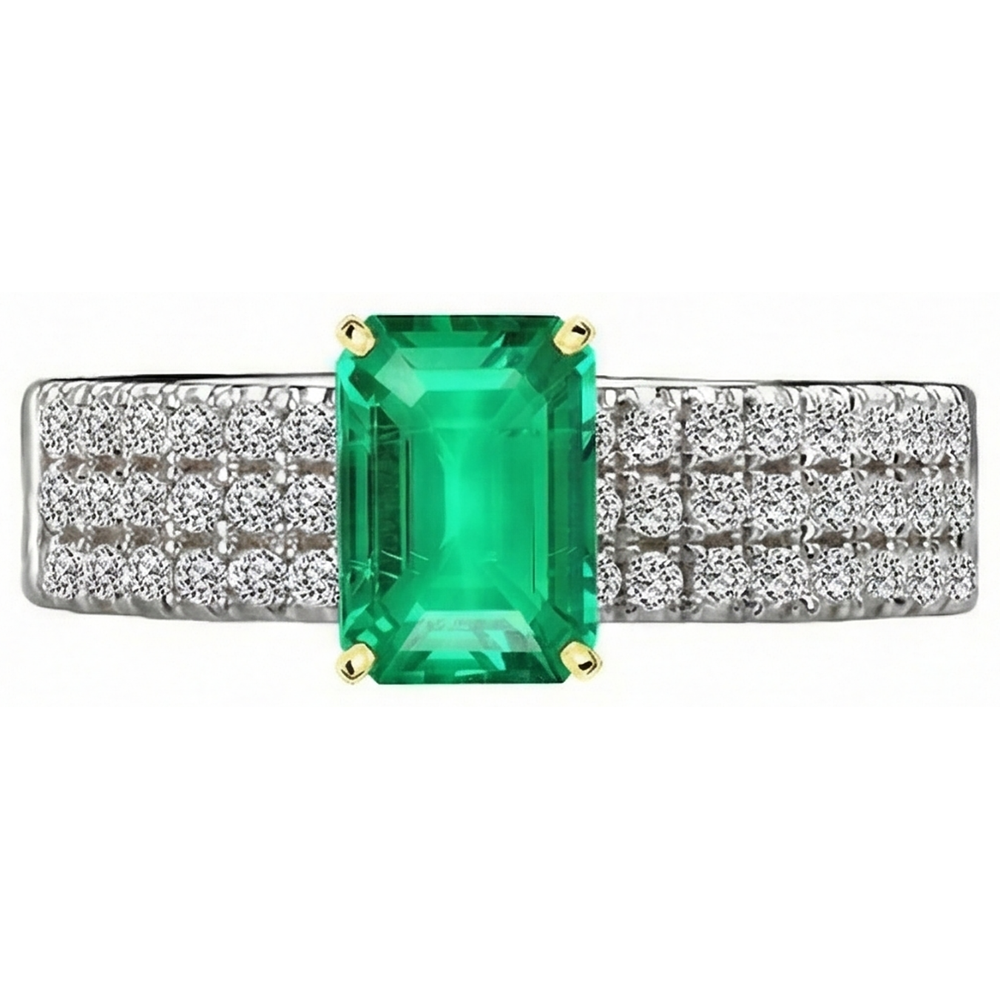 Natural Real ( Not Lab Grown ) Sparkling Diamond & Green Emerald GIA Ring Wedding Jewelry Pave Set