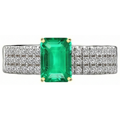 Natural Real ( Not Lab Grown ) Sparkling Diamond & Green Emerald GIA Ring Wedding Jewelry Pave Set