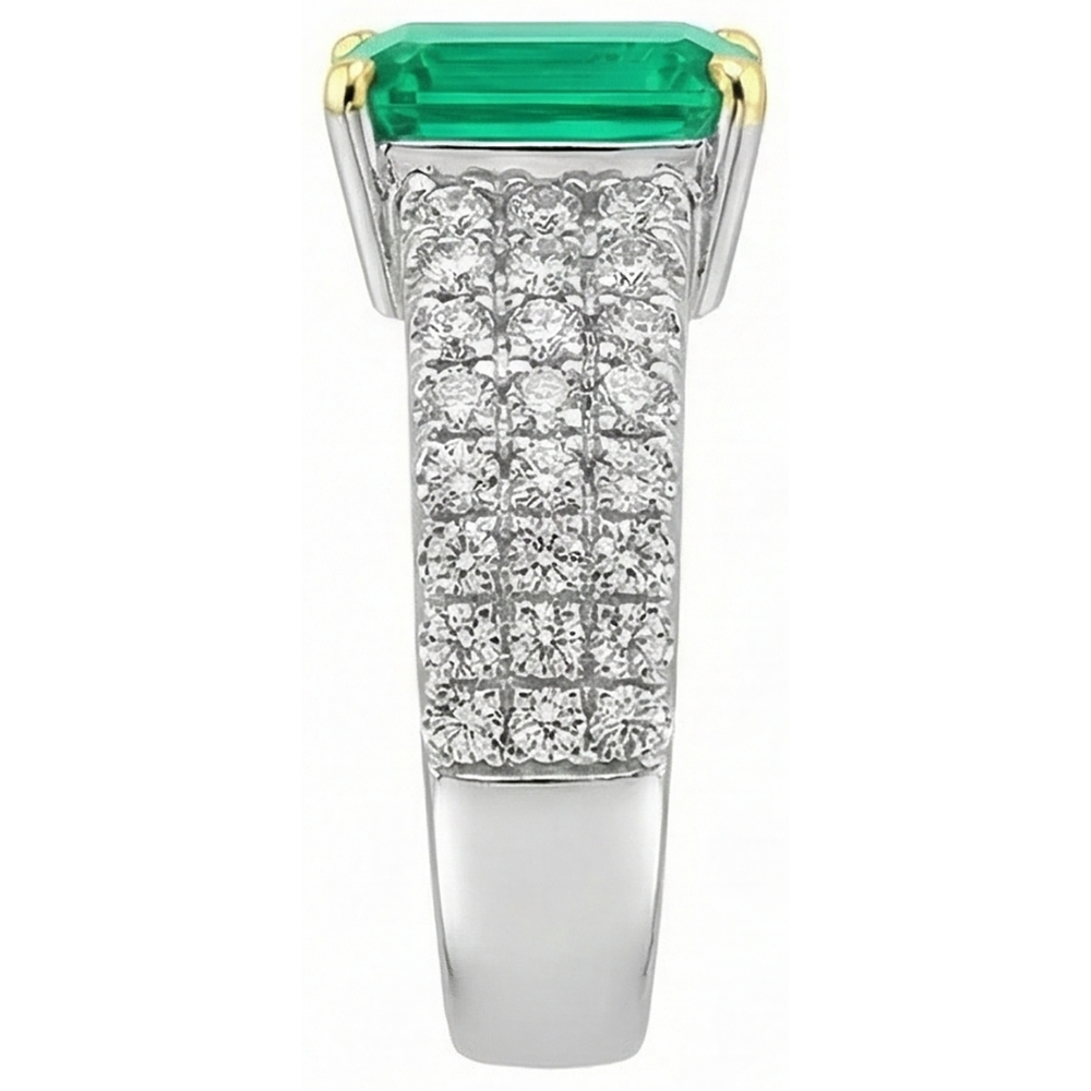 Natural Real ( Not Lab Grown ) Sparkling Diamond & Green Emerald GIA Ring Wedding Jewelry Pave Set