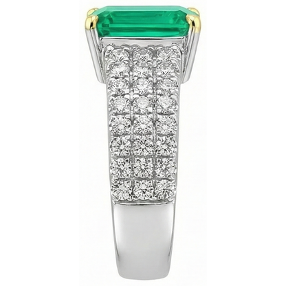Natural Real ( Not Lab Grown ) Sparkling Diamond & Green Emerald GIA Ring Wedding Jewelry Pave Set