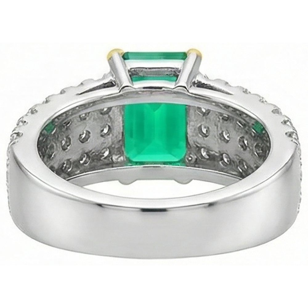 Natural Real ( Not Lab Grown ) Sparkling Diamond & Green Emerald GIA Ring Wedding Jewelry Pave Set