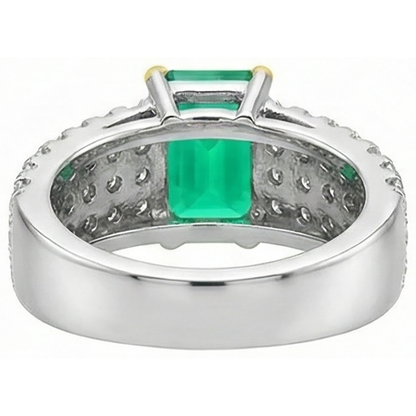 Natural Real ( Not Lab Grown ) Sparkling Diamond & Green Emerald GIA Ring Wedding Jewelry Pave Set