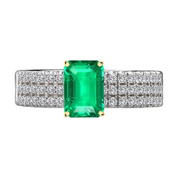 Natural Real ( Not Lab Grown ) Sparkling Diamond & Green Emerald GIA Ring Wedding Jewelry Pave Set