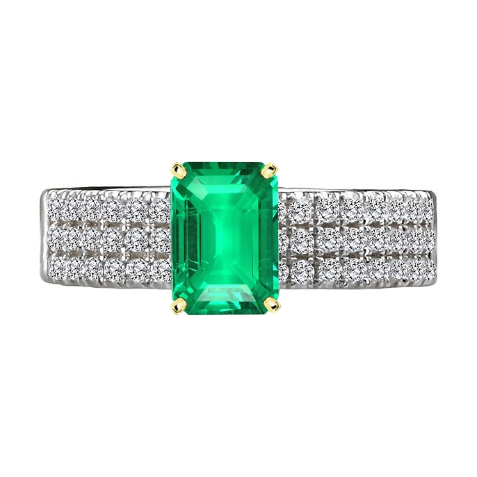 Sparkling Diamond & Green Emerald Ring Wedding Jewelry Pave Set