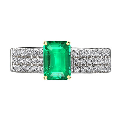 Sparkling Diamond & Green Emerald Ring Wedding Jewelry Pave Set