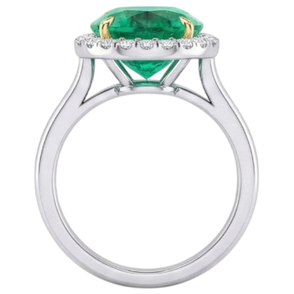 Natural Real ( Not Lab Grown ) Sparkling Gemstone Ring Green Emerald GIA Halo Jewelry