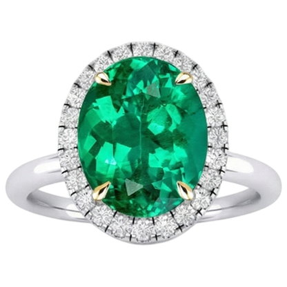 Natural Real ( Not Lab Grown ) Sparkling Gemstone Ring Green Emerald GIA Halo Jewelry