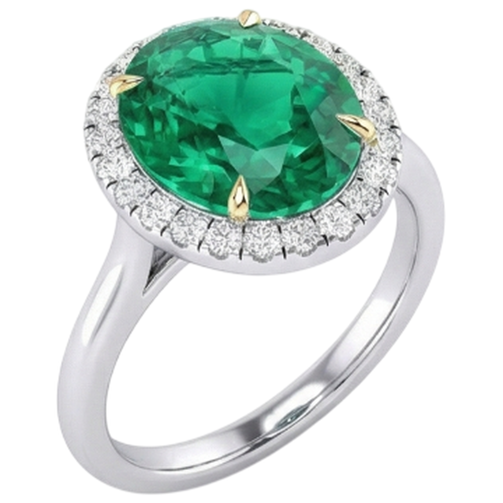 Natural Real ( Not Lab Grown ) Sparkling Gemstone Ring Green Emerald GIA Halo Jewelry