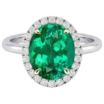 Natural Real ( Not Lab Grown ) Sparkling Gemstone Ring Green Emerald GIA Halo Jewelry
