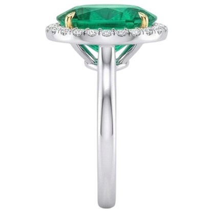 Natural Real ( Not Lab Grown ) Sparkling Gemstone Ring Green Emerald GIA Halo Jewelry