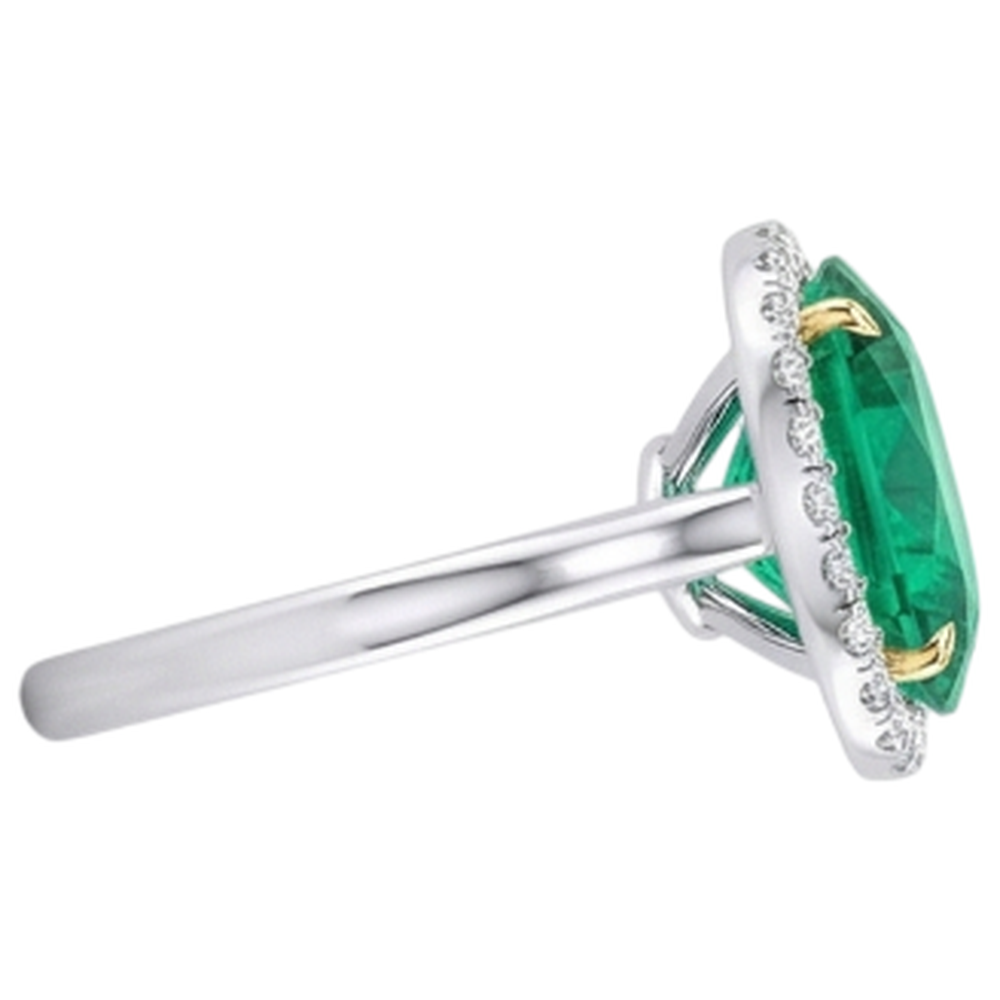 Natural Real ( Not Lab Grown ) Sparkling Gemstone Ring Green Emerald GIA Halo Jewelry