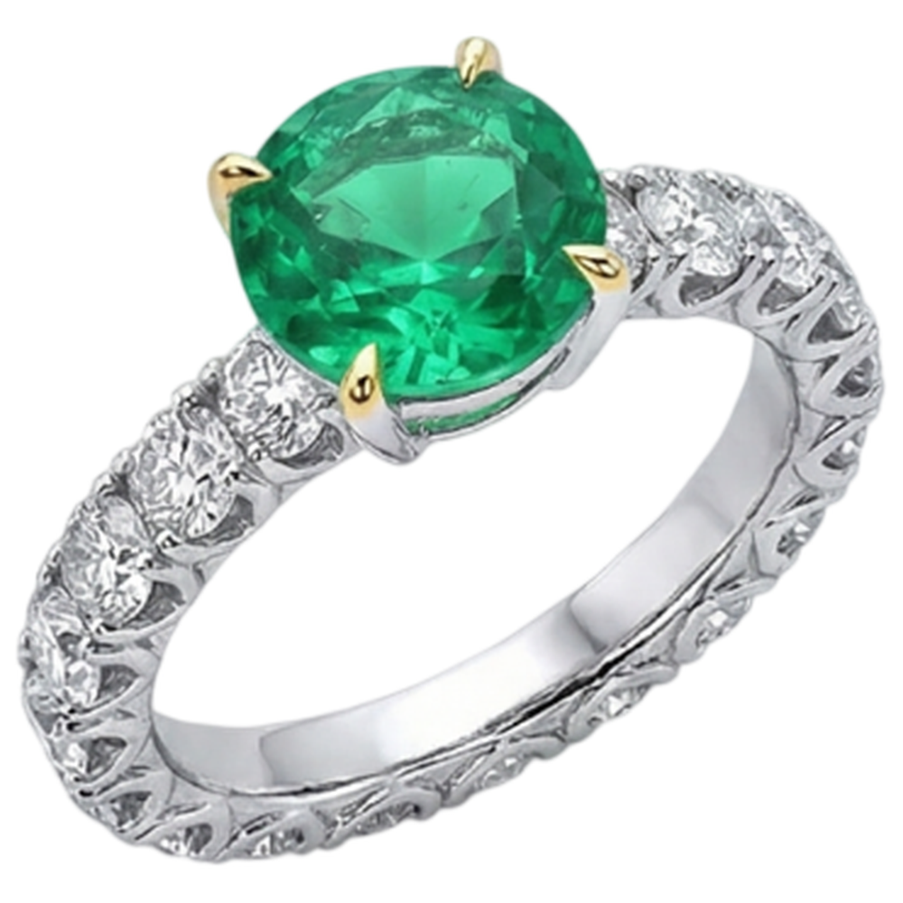 natural round emerald 4ct ring side angle