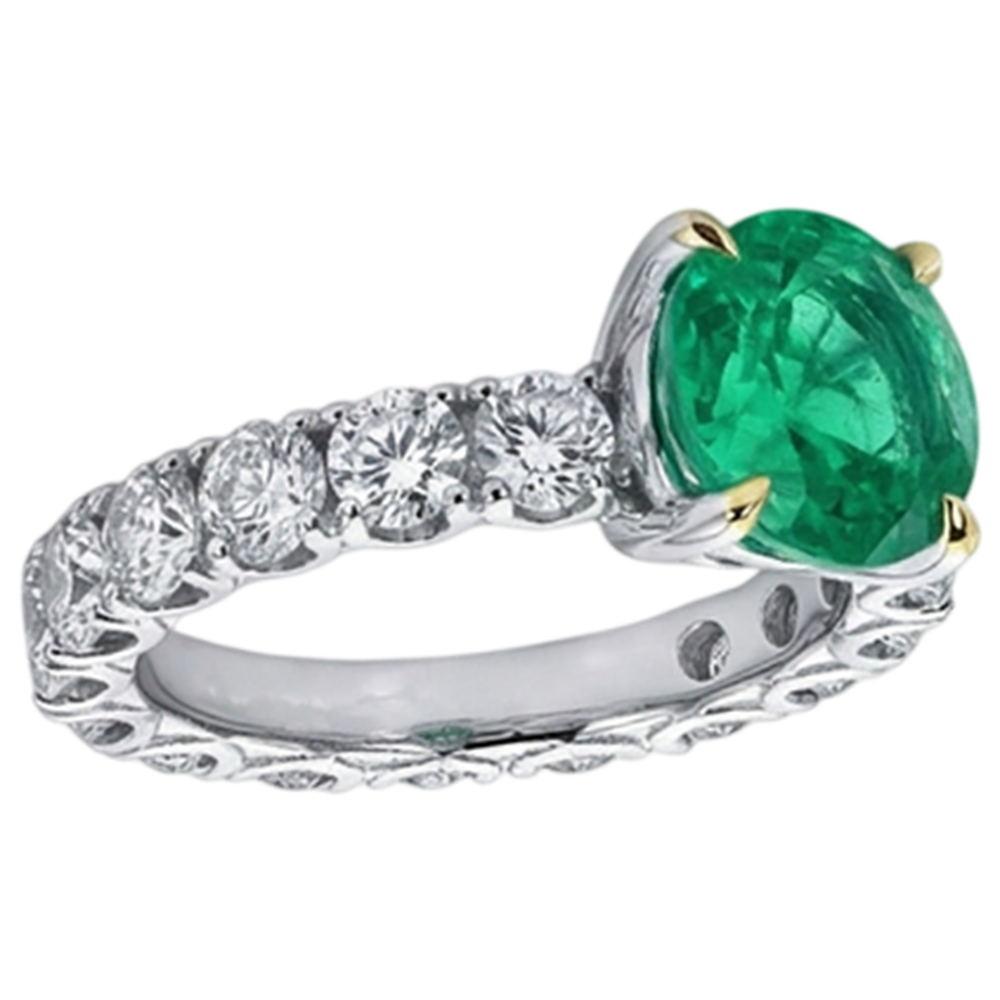 natural round emerald 4ct ring close up detail