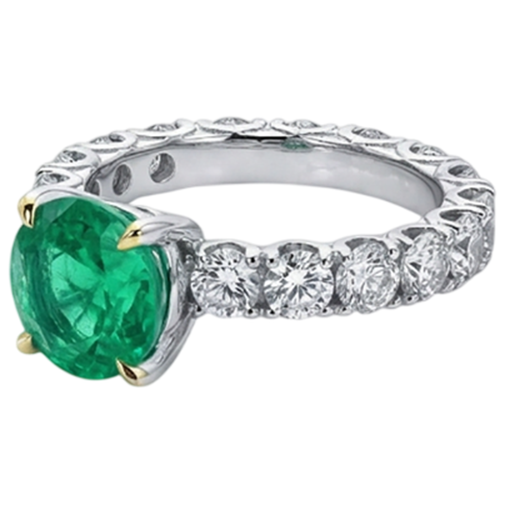 natural round emerald 4ct ring profile view