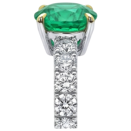 natural round emerald 4ct ring on white background