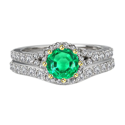 Sparkling Green Emerald & Diamond Ring Set 14K Gold