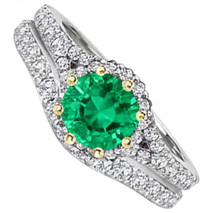 Natural Real ( Not Lab Grown ) Sparkling Green Emerald GIA & Diamond Ring Set 14K Gold