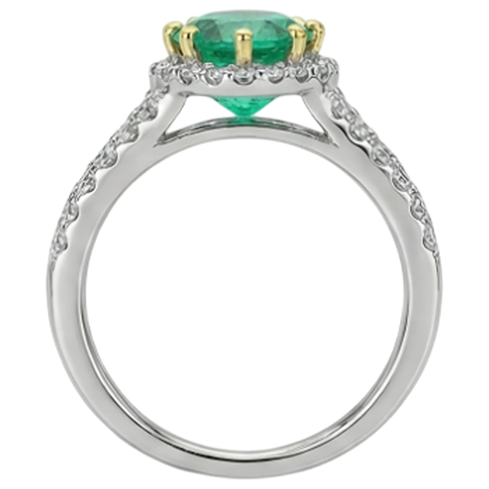 Natural Real ( Not Lab Grown ) Sparkling Green Emerald GIA & Diamond Ring Set 14K Gold