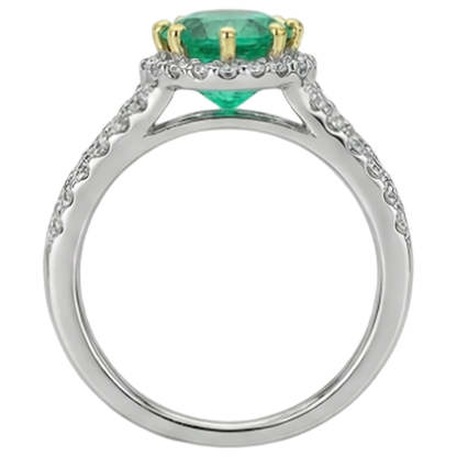 Natural Real ( Not Lab Grown ) Sparkling Green Emerald GIA & Diamond Ring Set 14K Gold