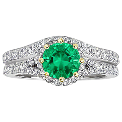 Natural Real ( Not Lab Grown ) Sparkling Green Emerald GIA & Diamond Ring Set 14K Gold