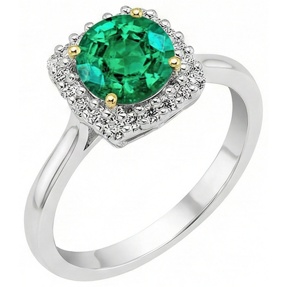 Natural Real ( Not Lab Grown ) Sparkling Halo Diamond Green Emerald GIA Ring