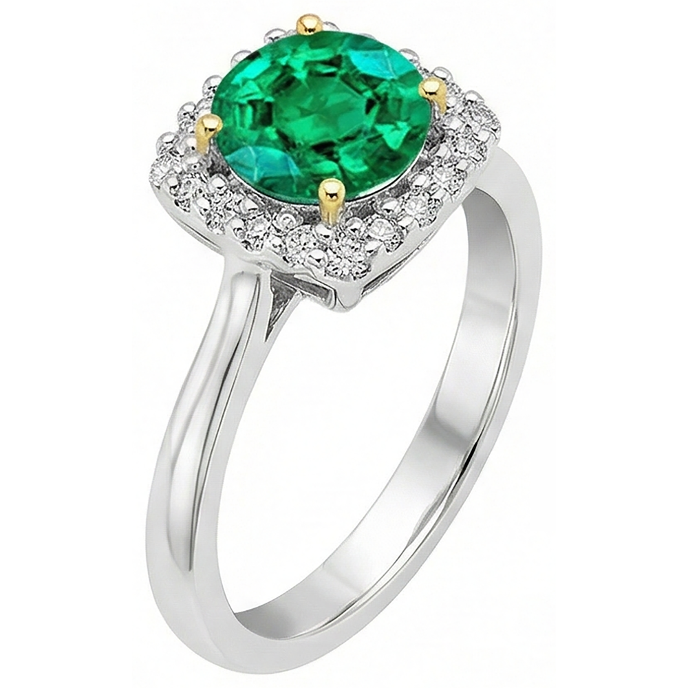 Natural Real ( Not Lab Grown ) Sparkling Halo Diamond Green Emerald GIA Ring