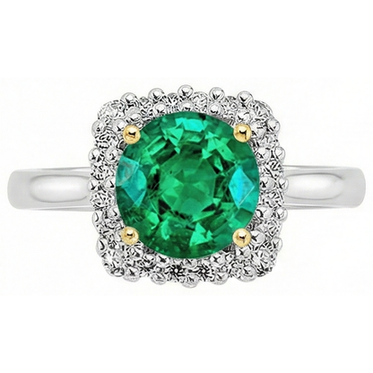 Natural Real ( Not Lab Grown ) Sparkling Halo Diamond Green Emerald GIA Ring