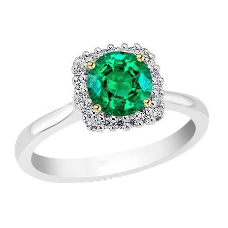 Sparkling Halo Diamond Green Emerald Ring