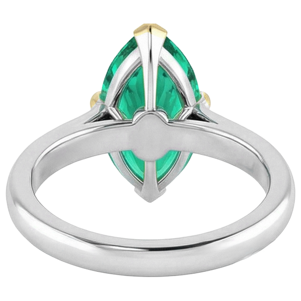 Natural Real ( Not Lab Grown ) Sparkling Marquise Green Emerald GIA Ring Cathedral Setting