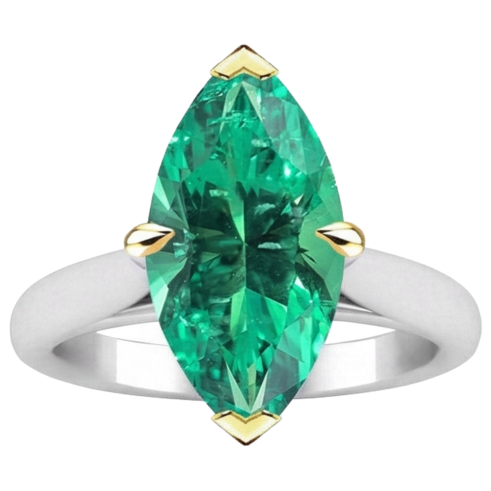 Natural Real ( Not Lab Grown ) Sparkling Marquise Green Emerald GIA Ring Cathedral Setting